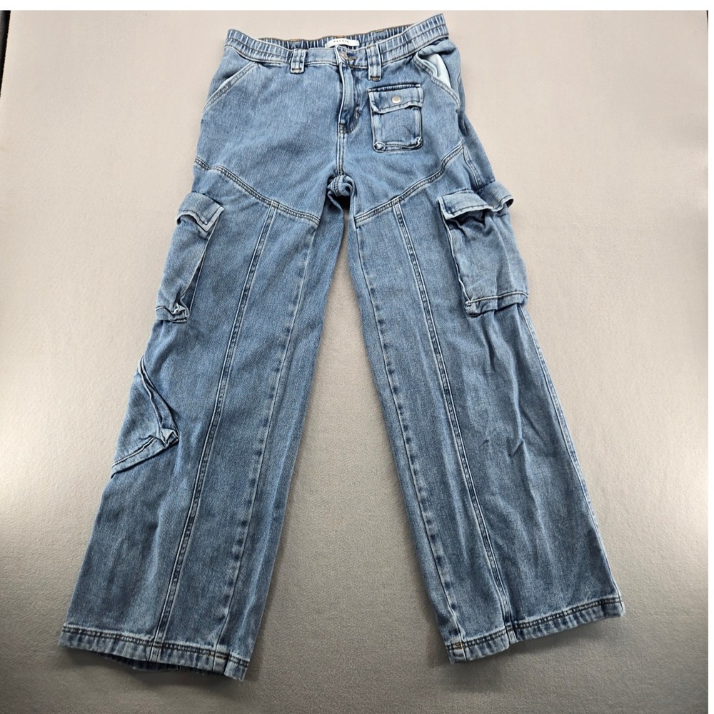 PacSun Puddle Zip Off Low Rise Denim Cargo Pants Medium Wash Jeans Womens Size M - Picture 4 of 13